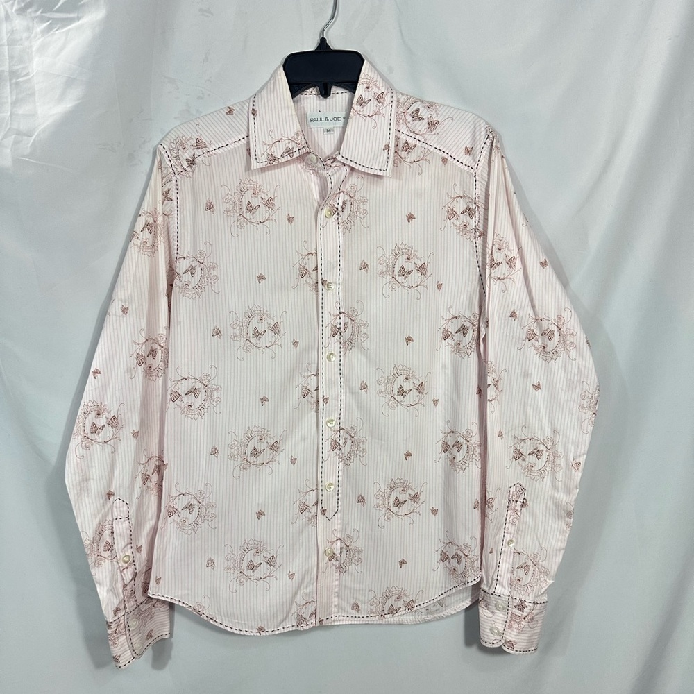 Paul & Joe pink pinstripe butterfly button down shirt size M